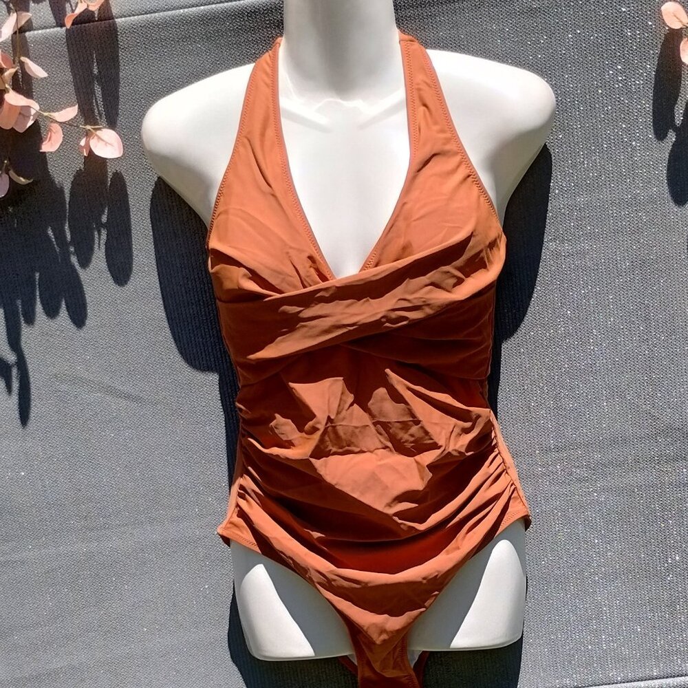 Twist Front (M) Halter Tie One Piece in Mocha